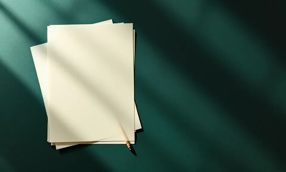 Blank sheets of paper and a pencil laid out on a table in soft window light.